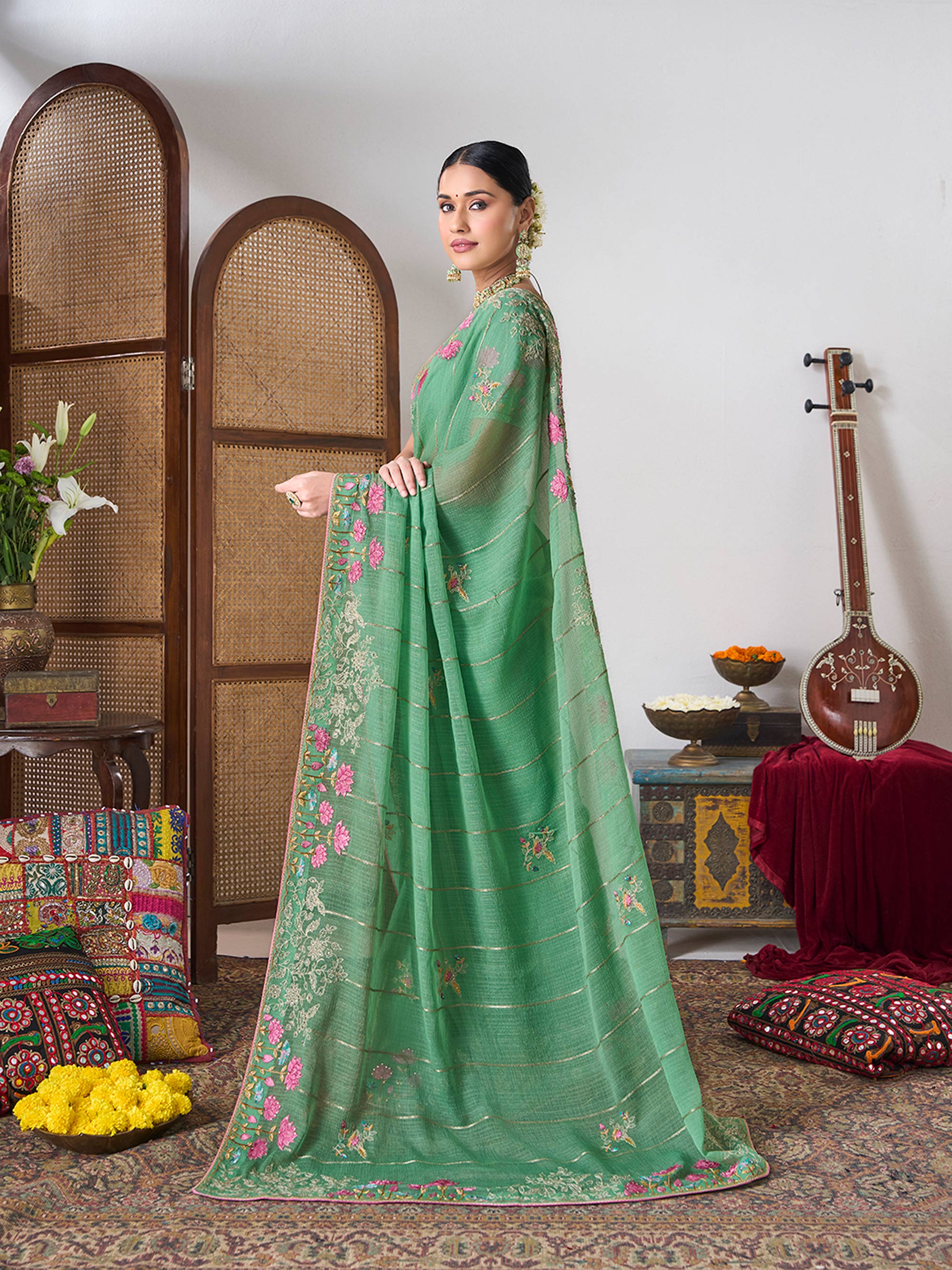Embroidered festive saree