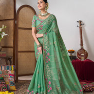 Green floral chiffon saree