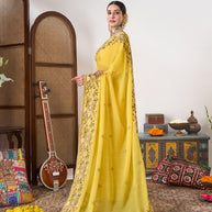 Yellow festive wear saree
