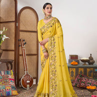 Yellow floral designer saree