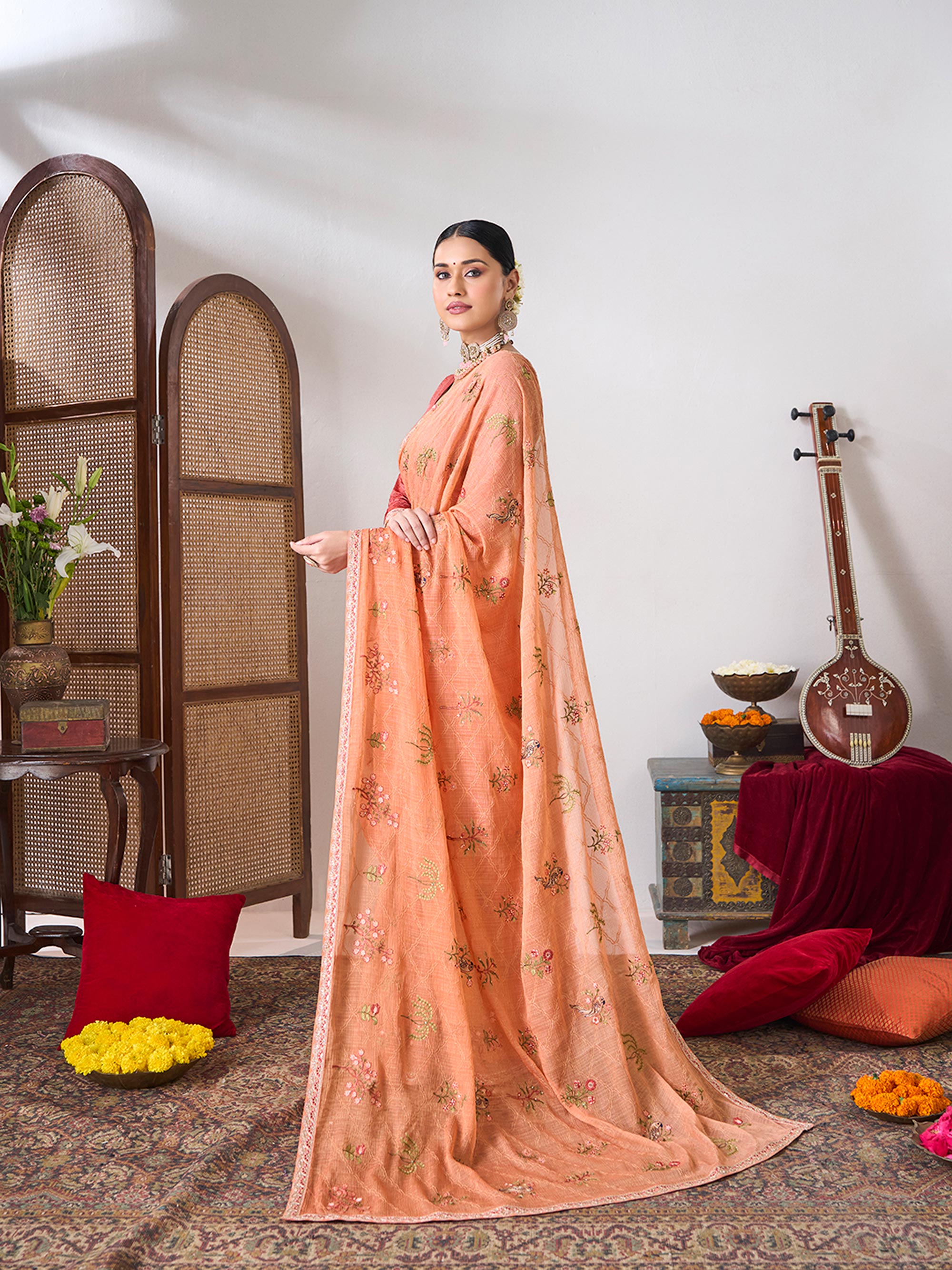 Floral work designer saree