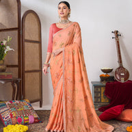 Peach embroidered chiffon saree