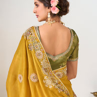 yellow organza saree