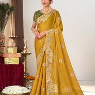 yellow organza saree