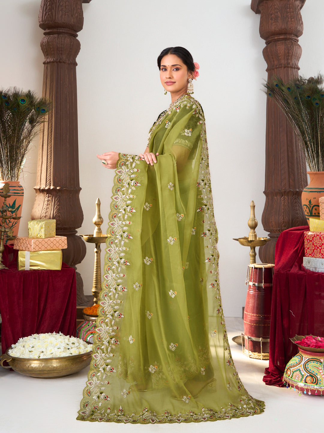  floral stone embroidery saree 