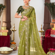 Green organza designer saree
