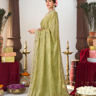 Green silk blend saree