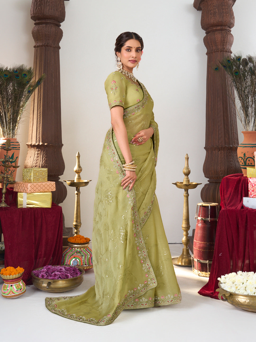 floral embroidered saree