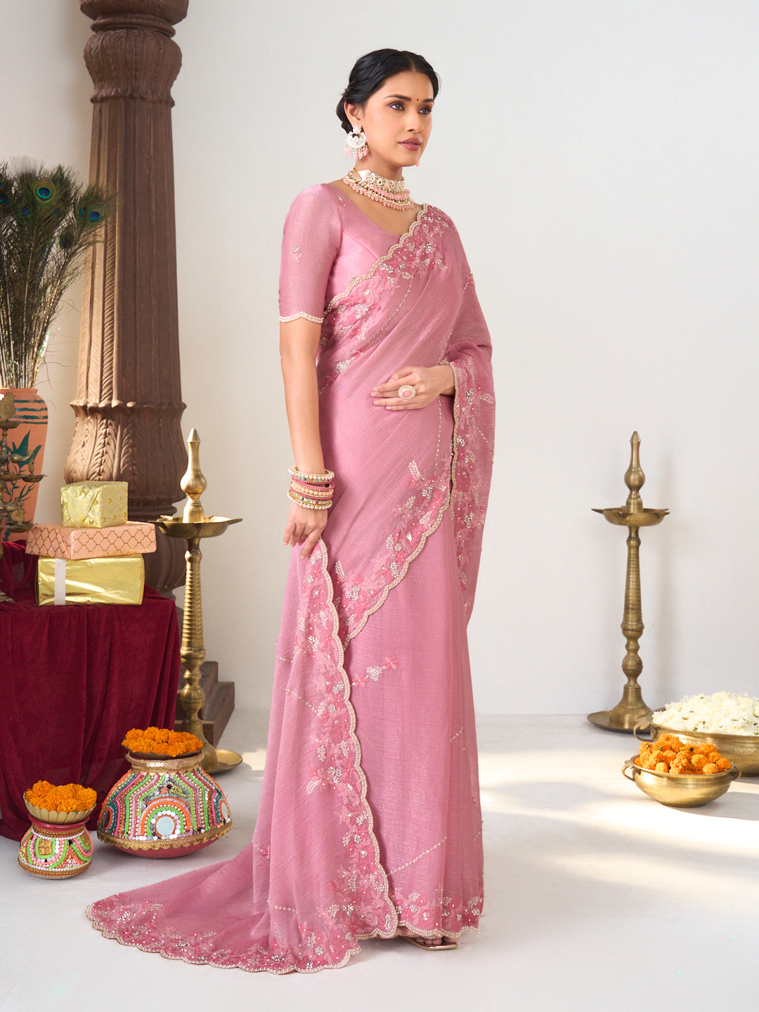 floral embroidered designer saree