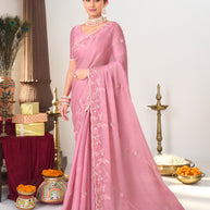 Pink organza stone saree