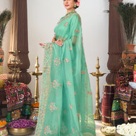 floral stone embroidery saree