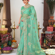 green organza saree 