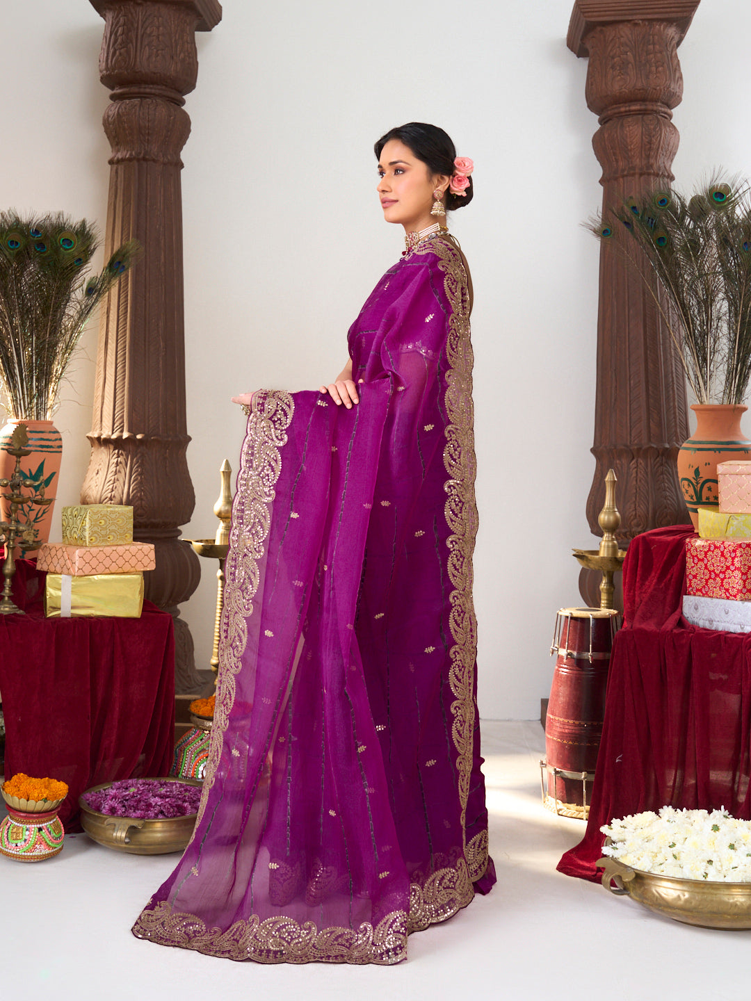  floral embroidered organza saree