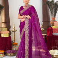 Purple zari work saree