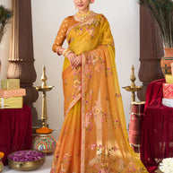Ombre yellow orange saree