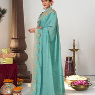 floral embroidered designer saree