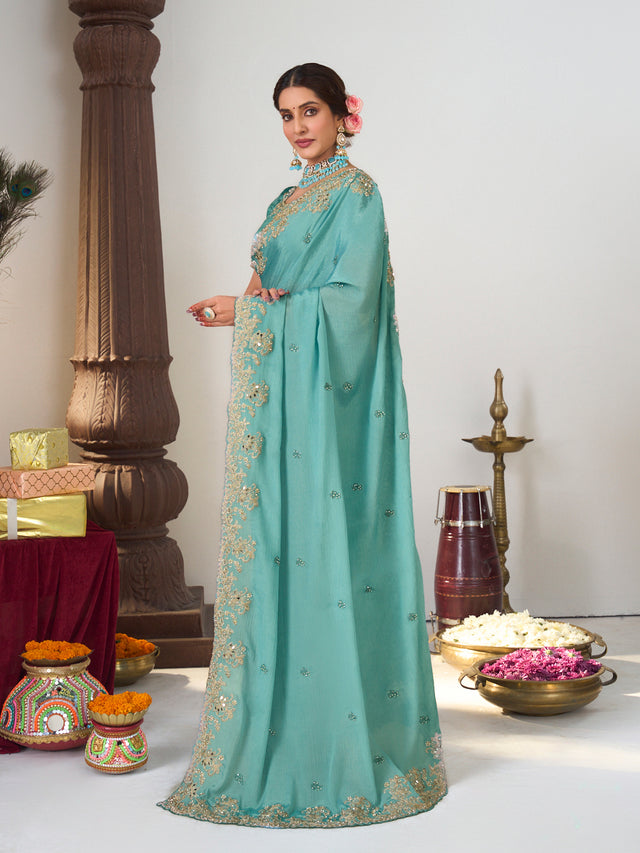 floral embroidered designer saree