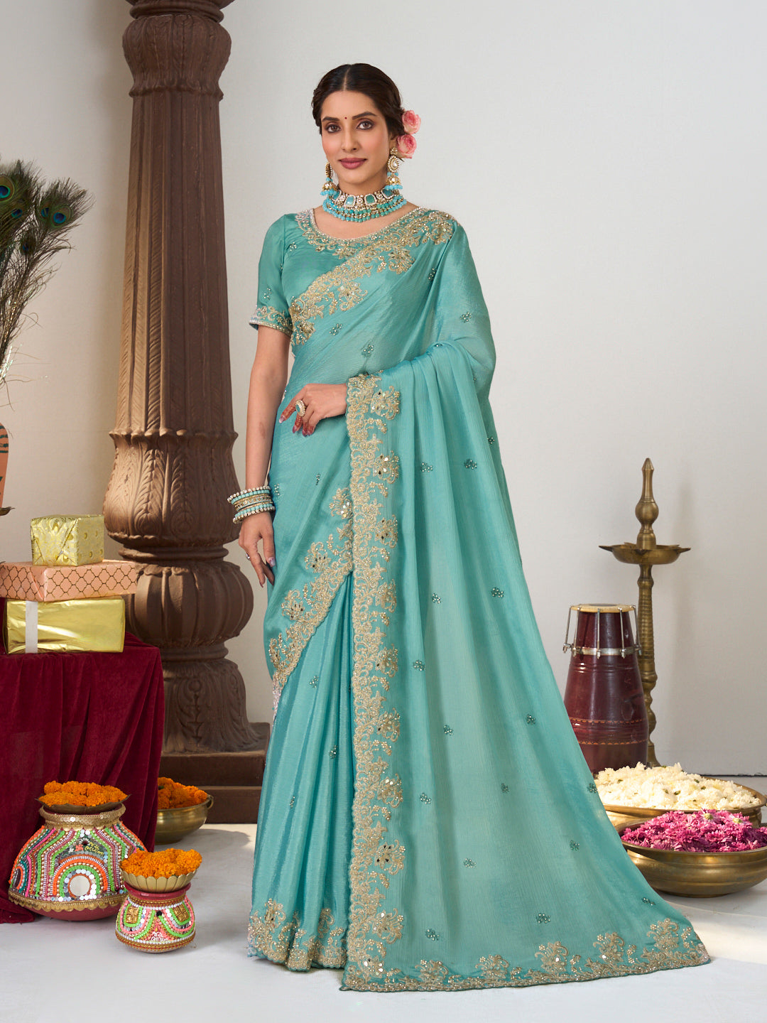blue silk saree