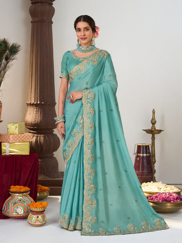 blue silk saree