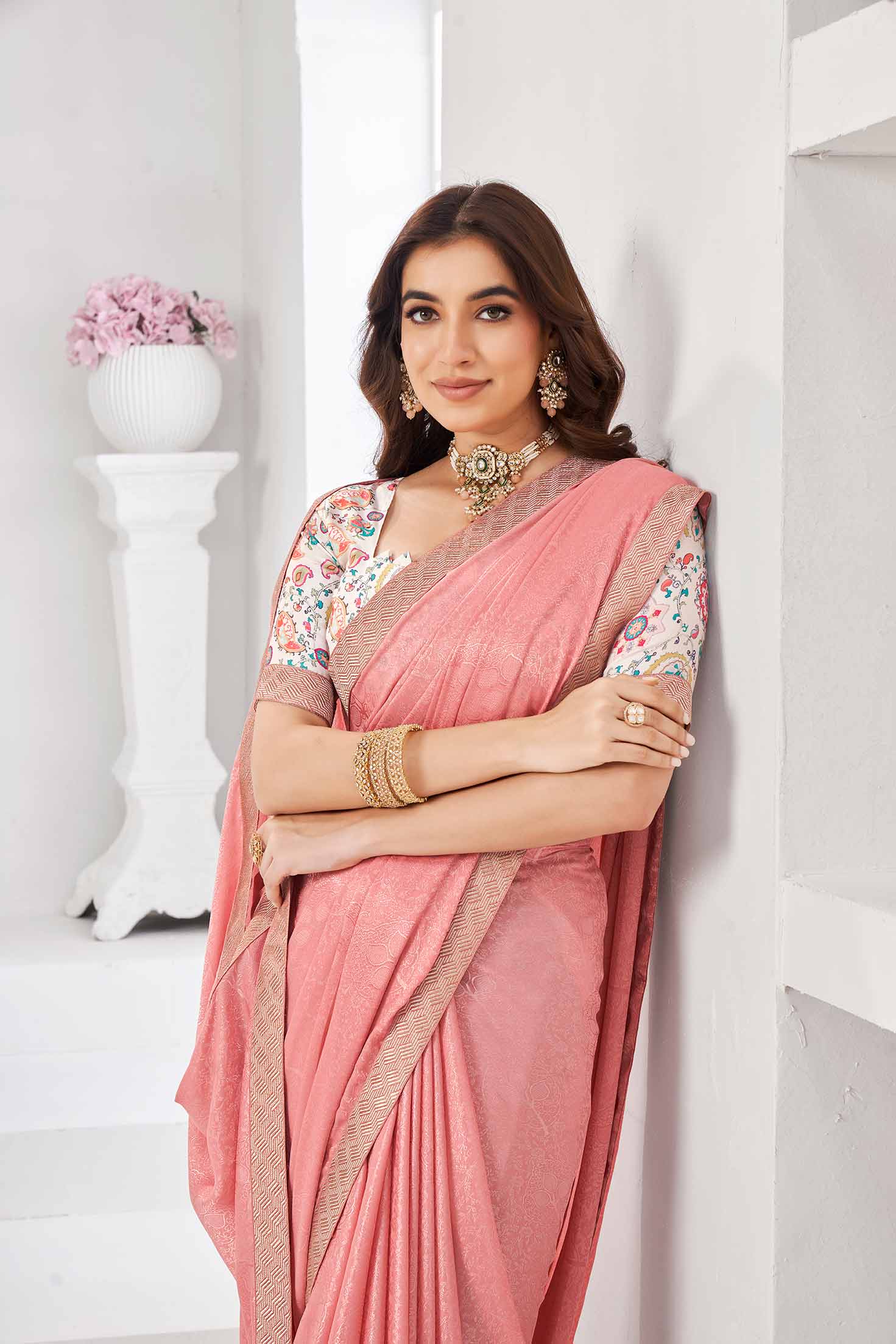 Floral print silk saree