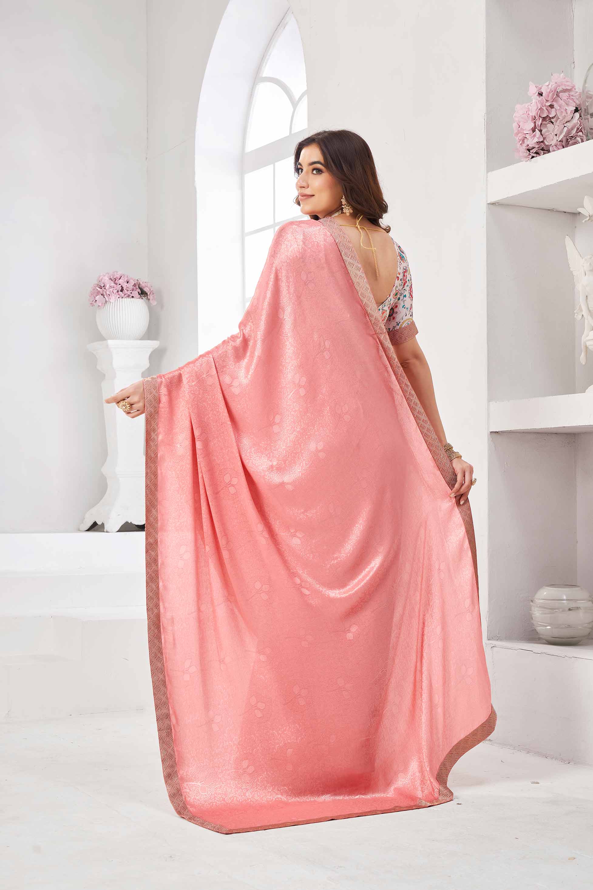 peach saree