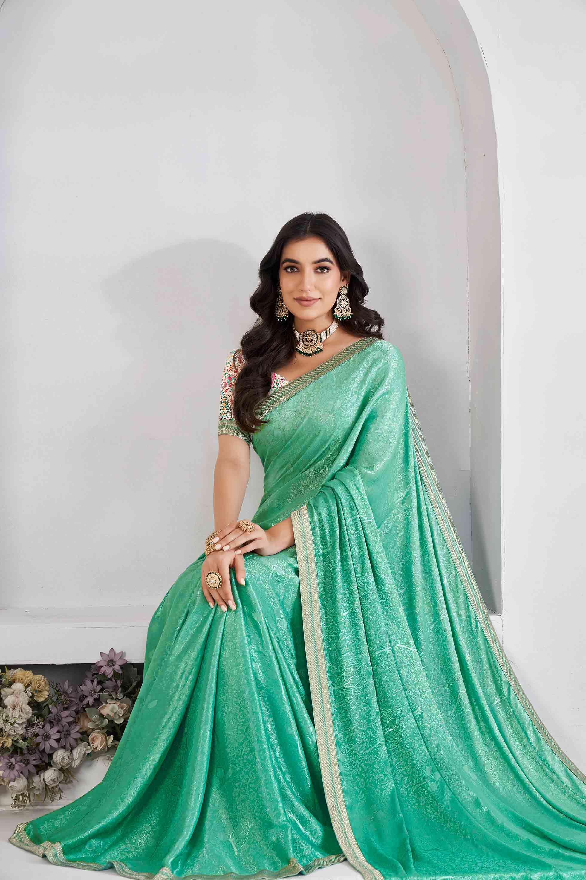 Green printed saree