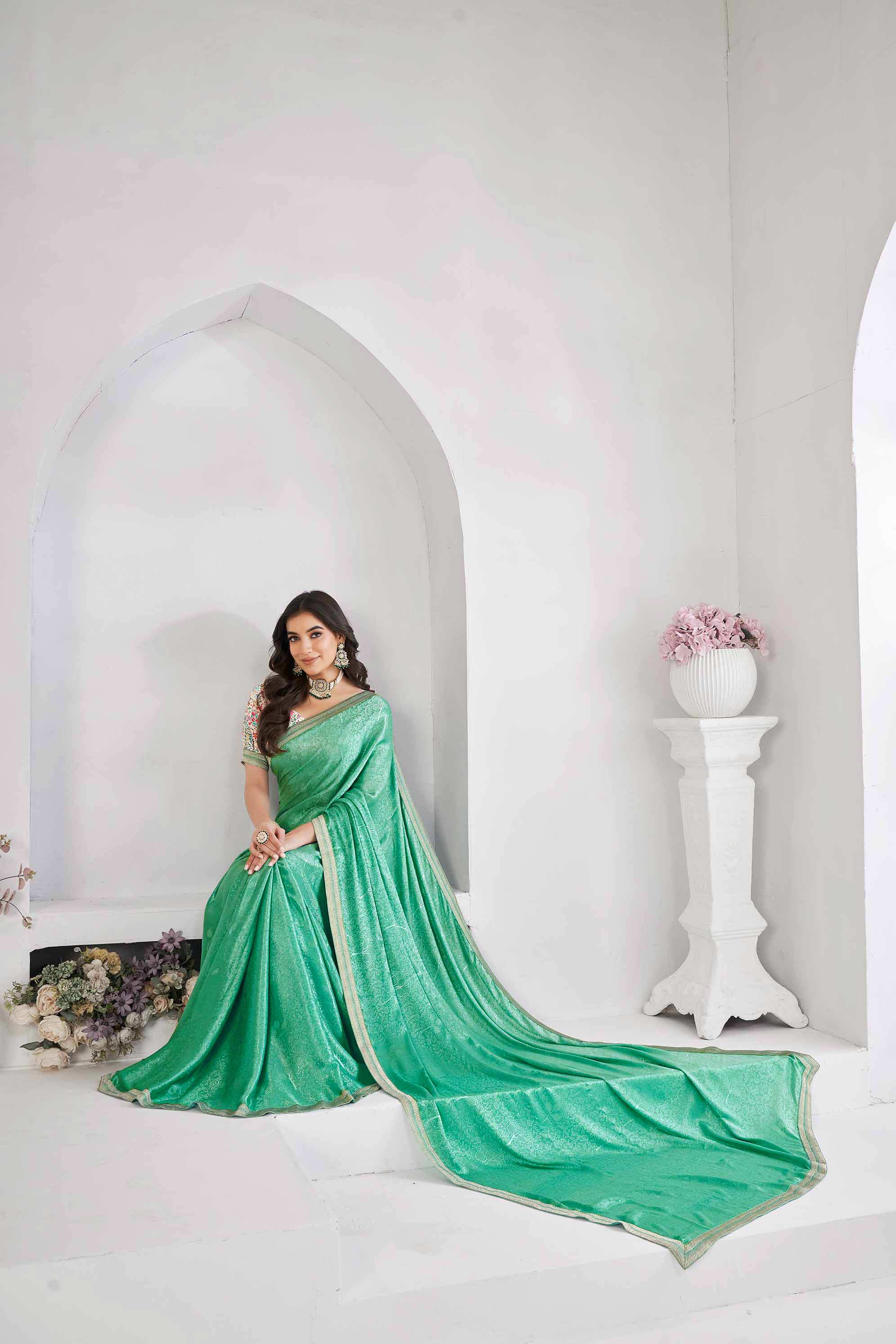 Green floral saree