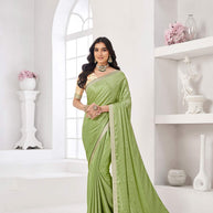 Mint green printed silk blend saree