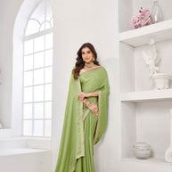 Mint green floral printed saree with lace