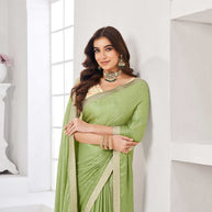 Mint green floral lace printed saree