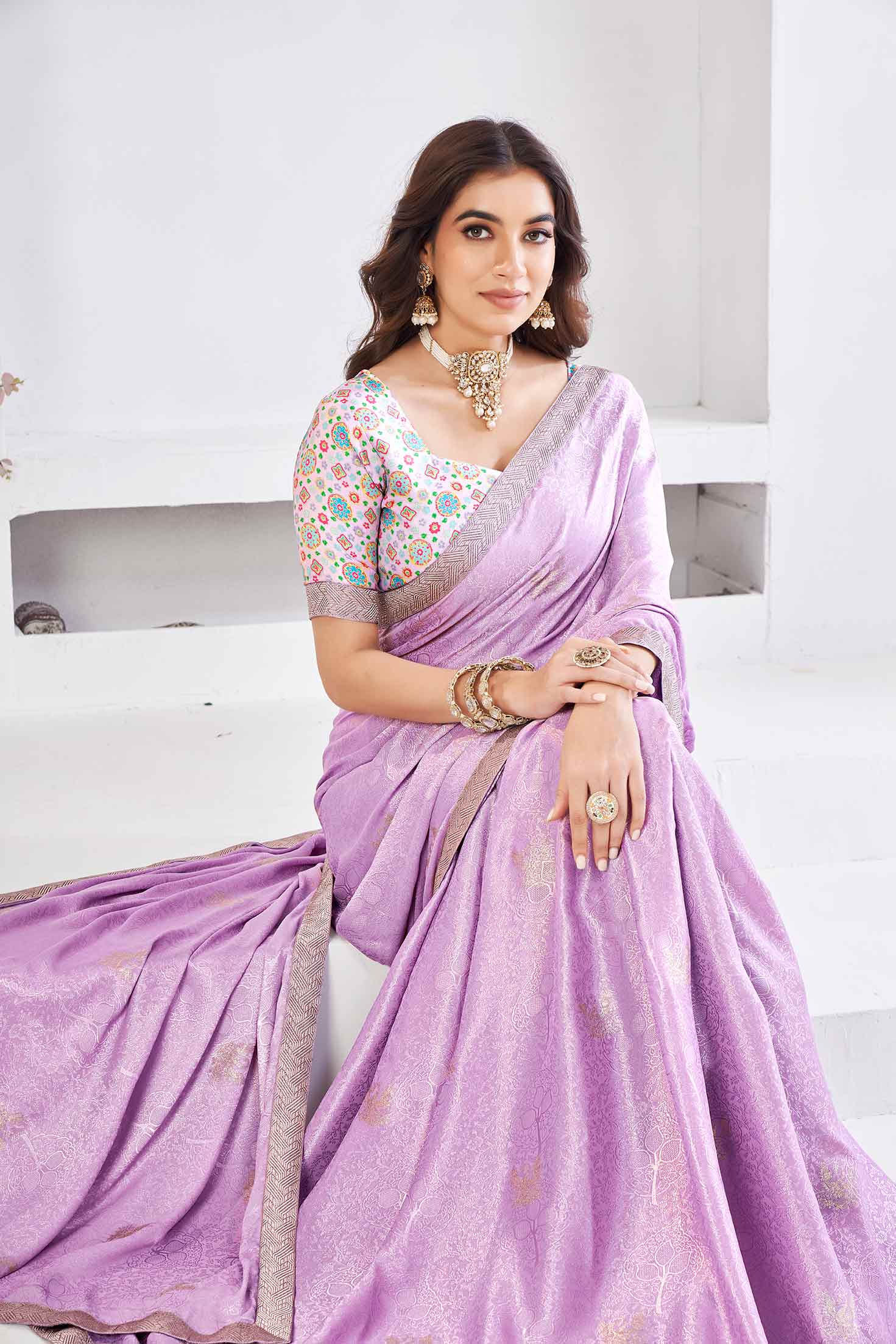 lavender silk saree