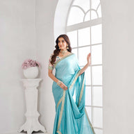 Teal blue floral print daily wear saree