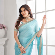 Sky blue colour printed saree