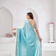 Sky blue floral print saree