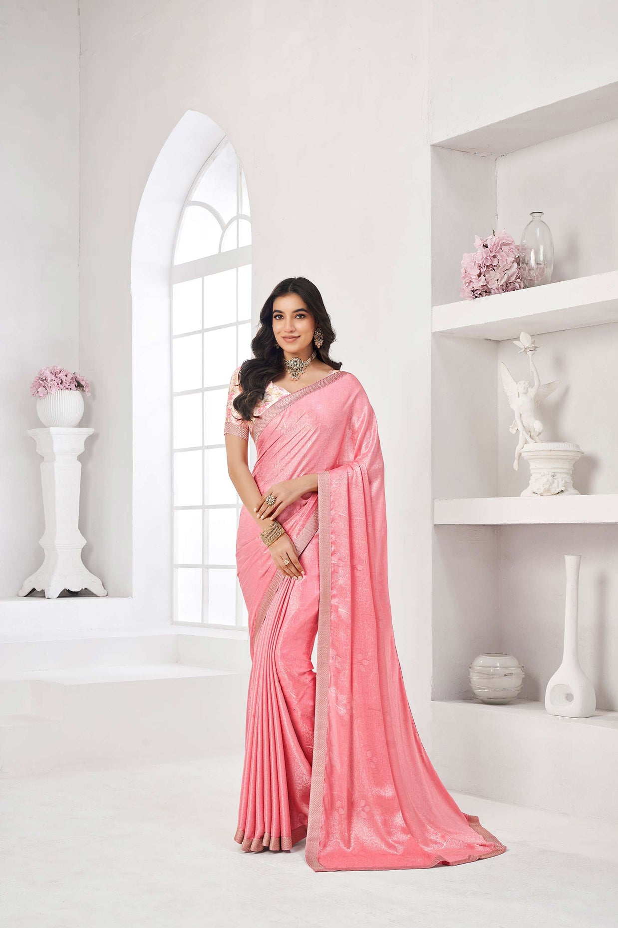 light pink colour saree