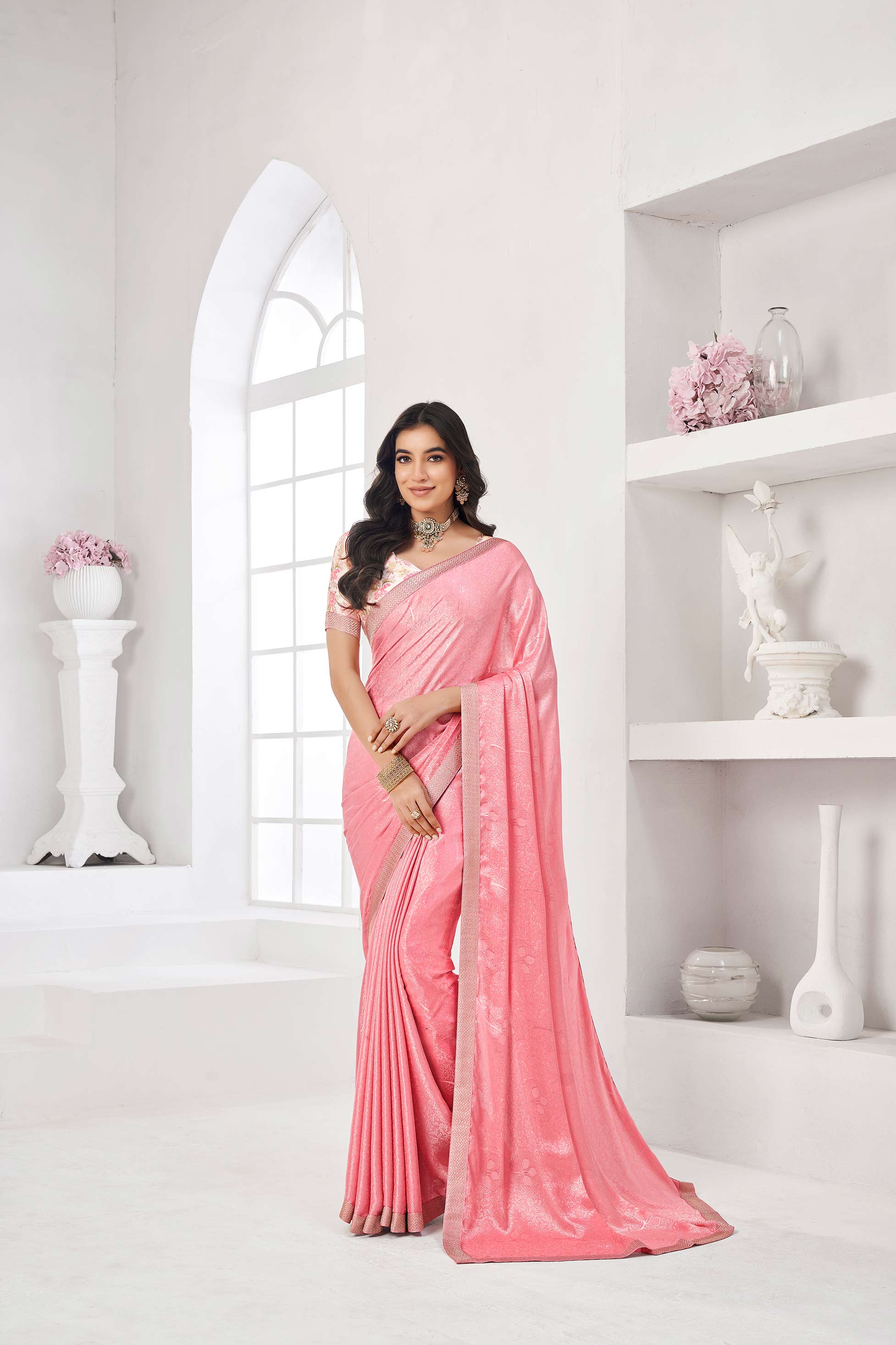 light pink colour saree
