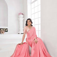 Pink silk saree with floral print