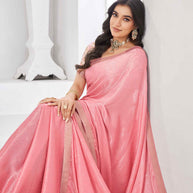Pink floral print saree