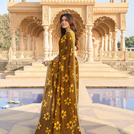 Brown saree with mustard silk blouse
