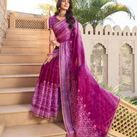 Purple saree with matching blouse