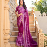 Purple printed silk blend saree