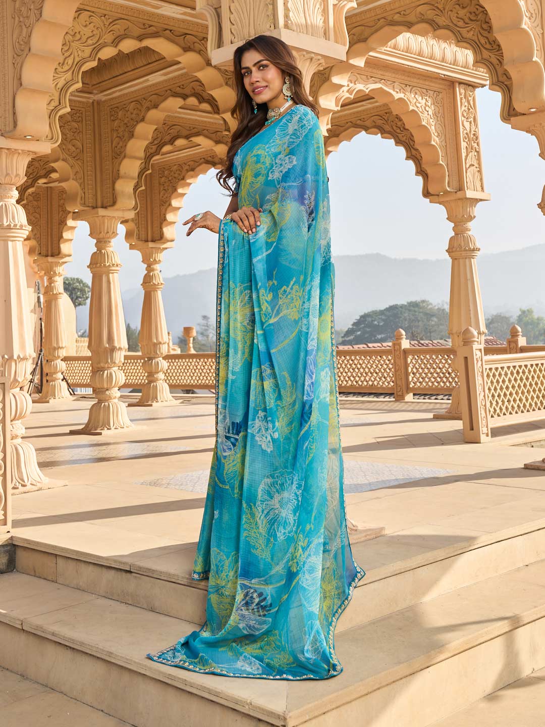 Lightweight printed saree look