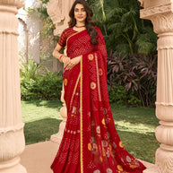 Red printed chiffon saree