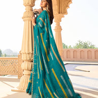 Teal blue saree with silk blouse