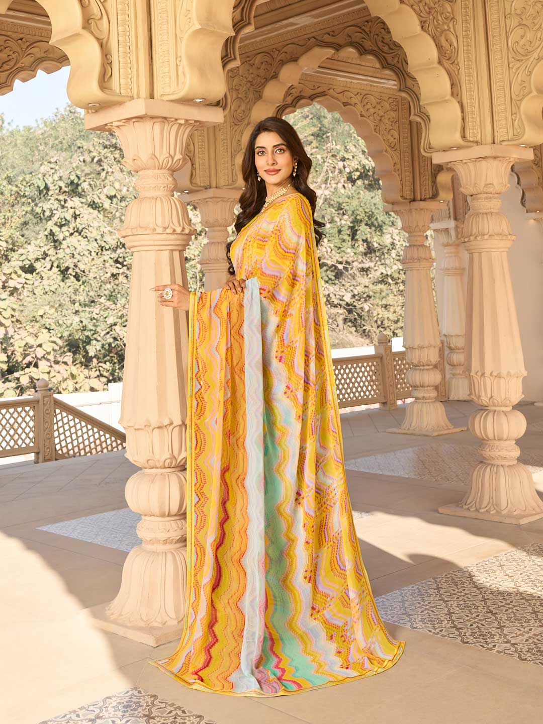 Chevron printed saree design