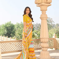 Yellow georgette saree with blouse