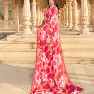 Floral print design on pink saree