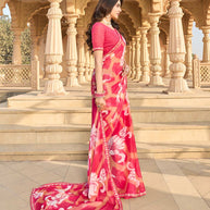 Pink chiffon saree with embroidered blouse