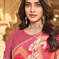 Elegant pink printed saree look