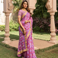 Purple saree with matching silk blend blouse
